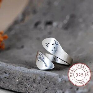Dandelion Flower Ring Sterling Silver 925 Bypass Adjustable - New with Gift Box